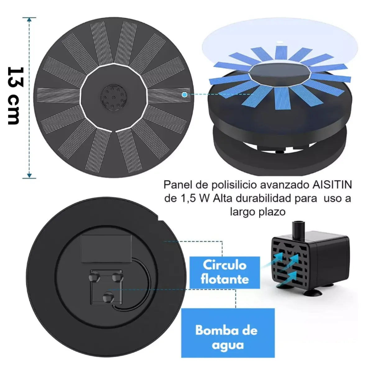 Fuente Solar Negra Pequeña Bomba Solar Fuente de Agua