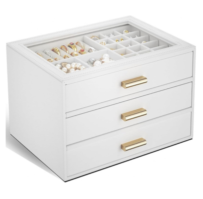 Joyero grande Organizador con divisiones Blanco