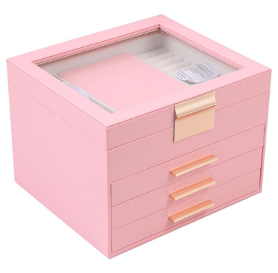Joyero grande Organizador con divisiones Rosa