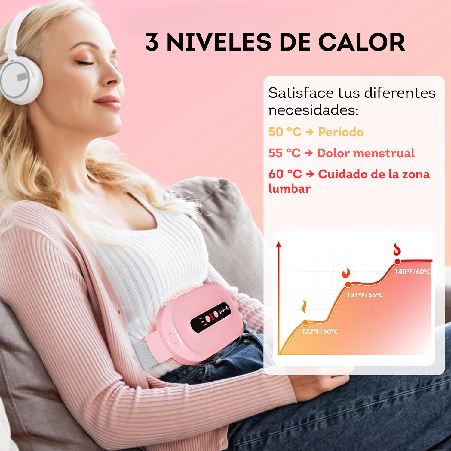 Cinturon termico color rosa para colicos y calambres