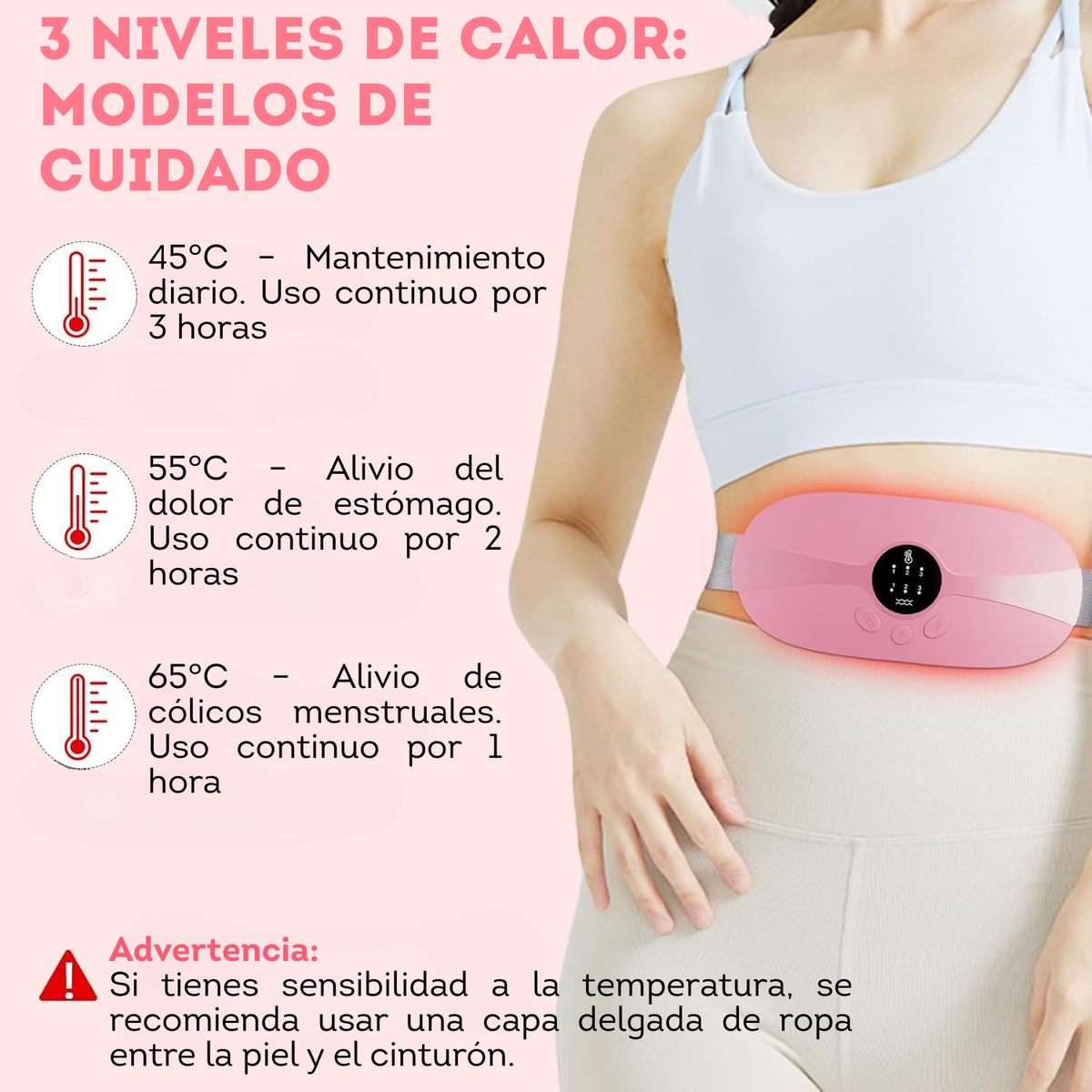 Cinturón térmico rosa para cólicos y calambres