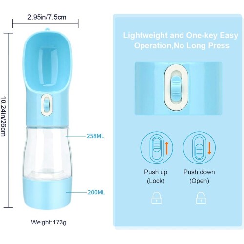 Botella de agua portátil para mascotas celeste