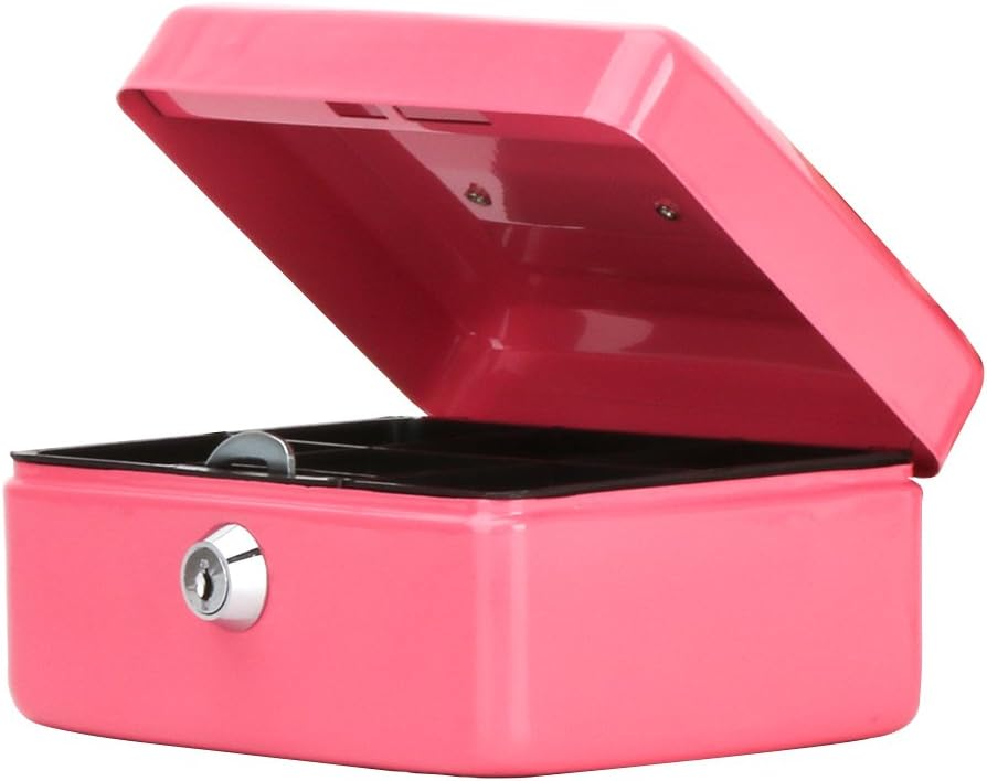 Mini caja de efectivo con cerradura de llave fucsia