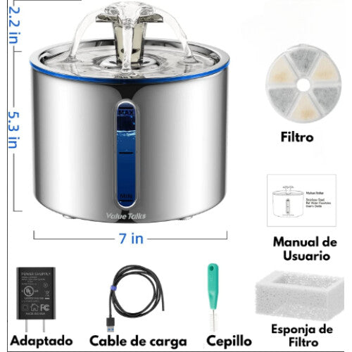 Fuente de agua de acero para Mascotas