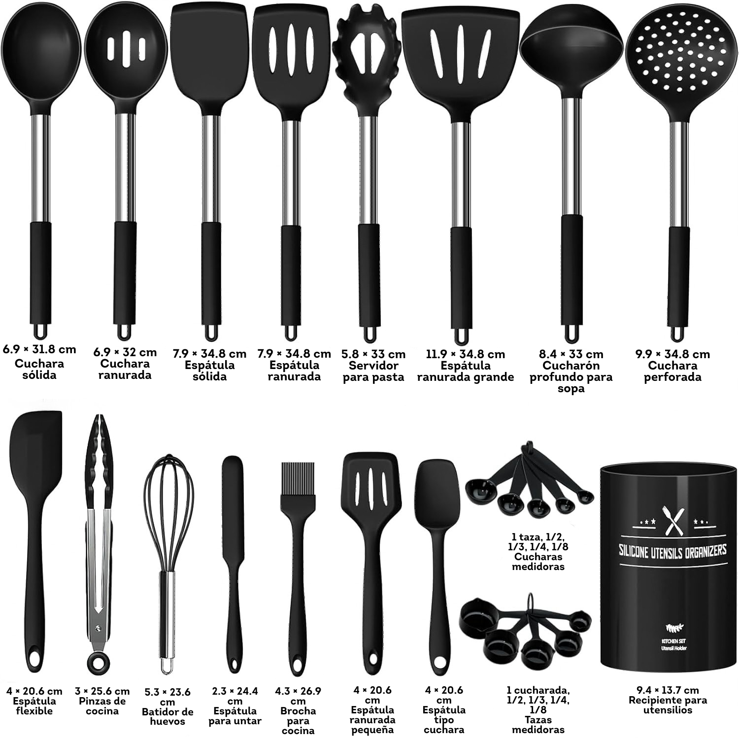Juego de utensilios de 26 piezas color negro