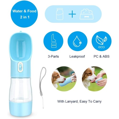 Botella de agua portátil para mascotas celeste