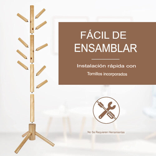Perchero de madera con 8 ganchos