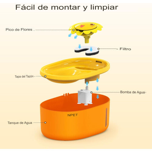 Fuente de agua para mascotas amarilla