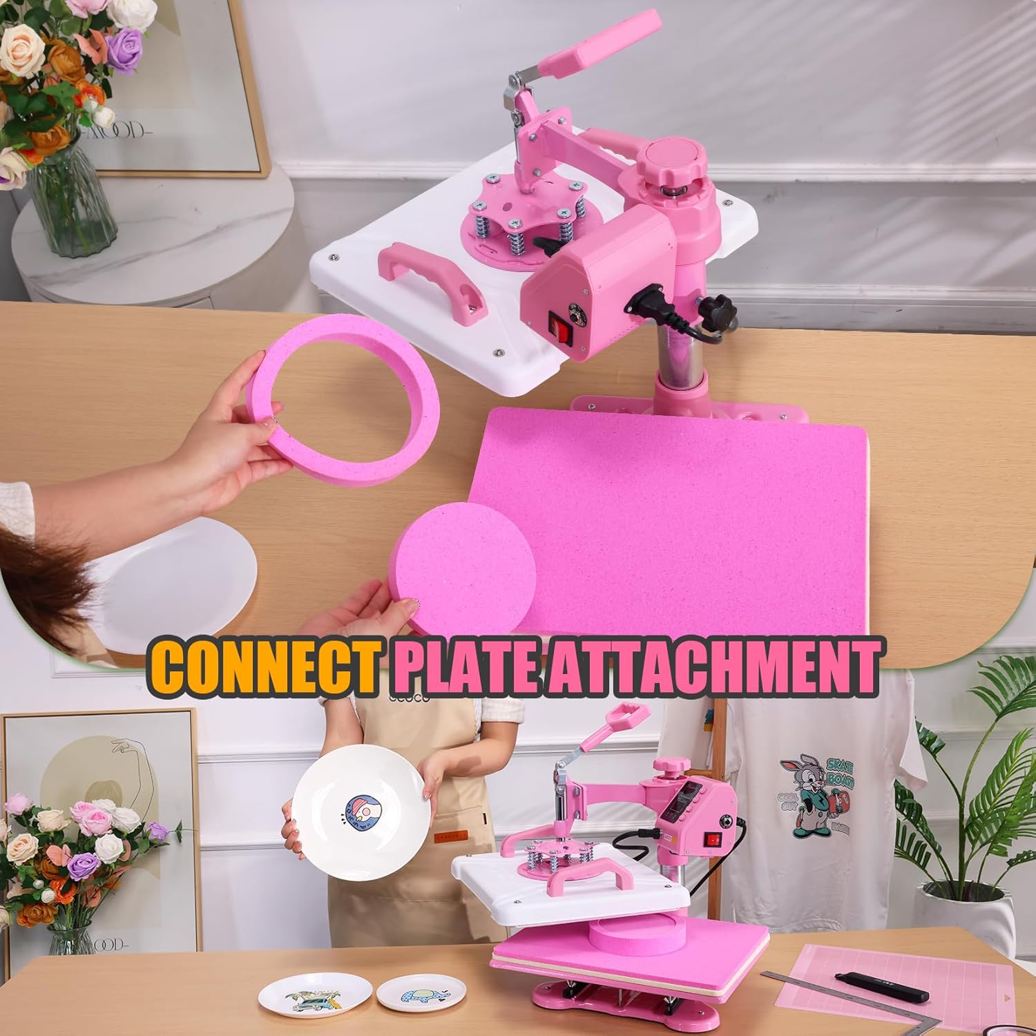 Prensa térmica de calor 8 en 1 Rosa con blanco (SOBRE PEDIDO)