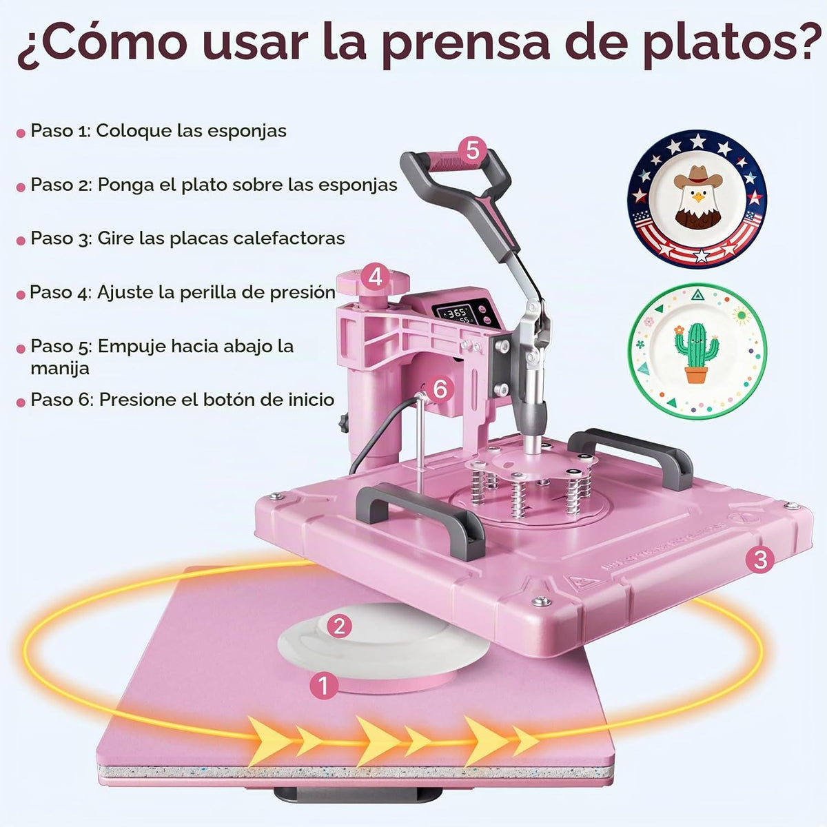 Prensa térmica de calor 8 en 1 Rosa con gris - 38 cm x 38 cm (SOBRE PEDIDO)