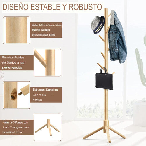 Perchero de madera con 8 ganchos