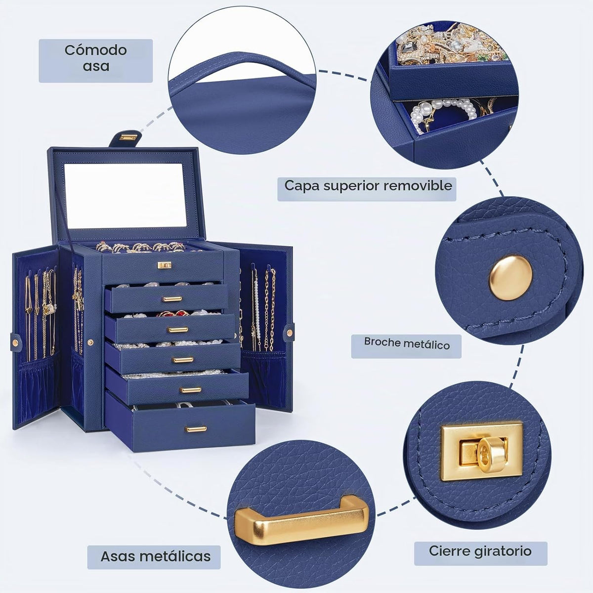 Joyero Organizador con divisiones color azul