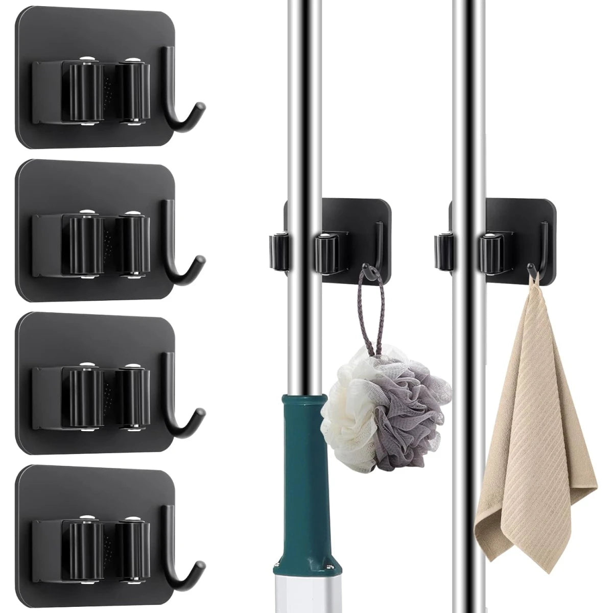 Soporte gancho de pared para escoba x4