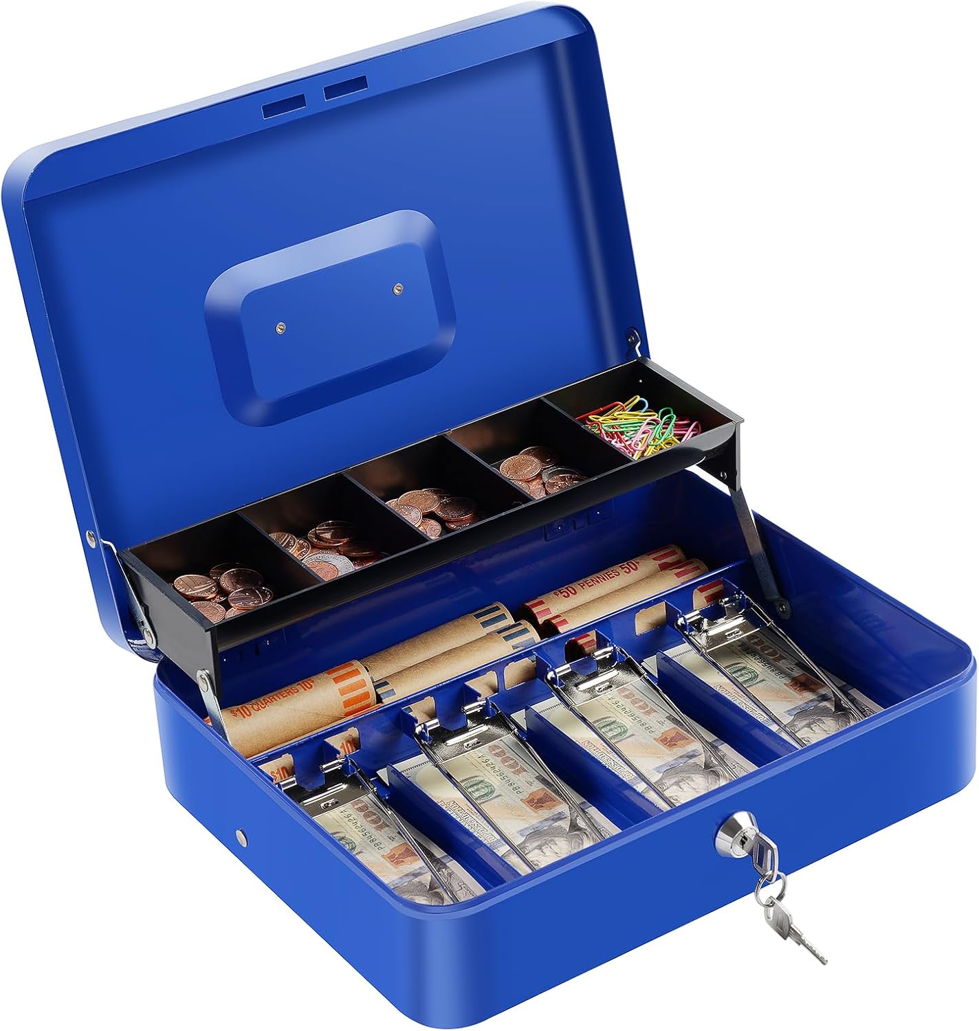 Caja de efectivo con bandeja de dinero con llave