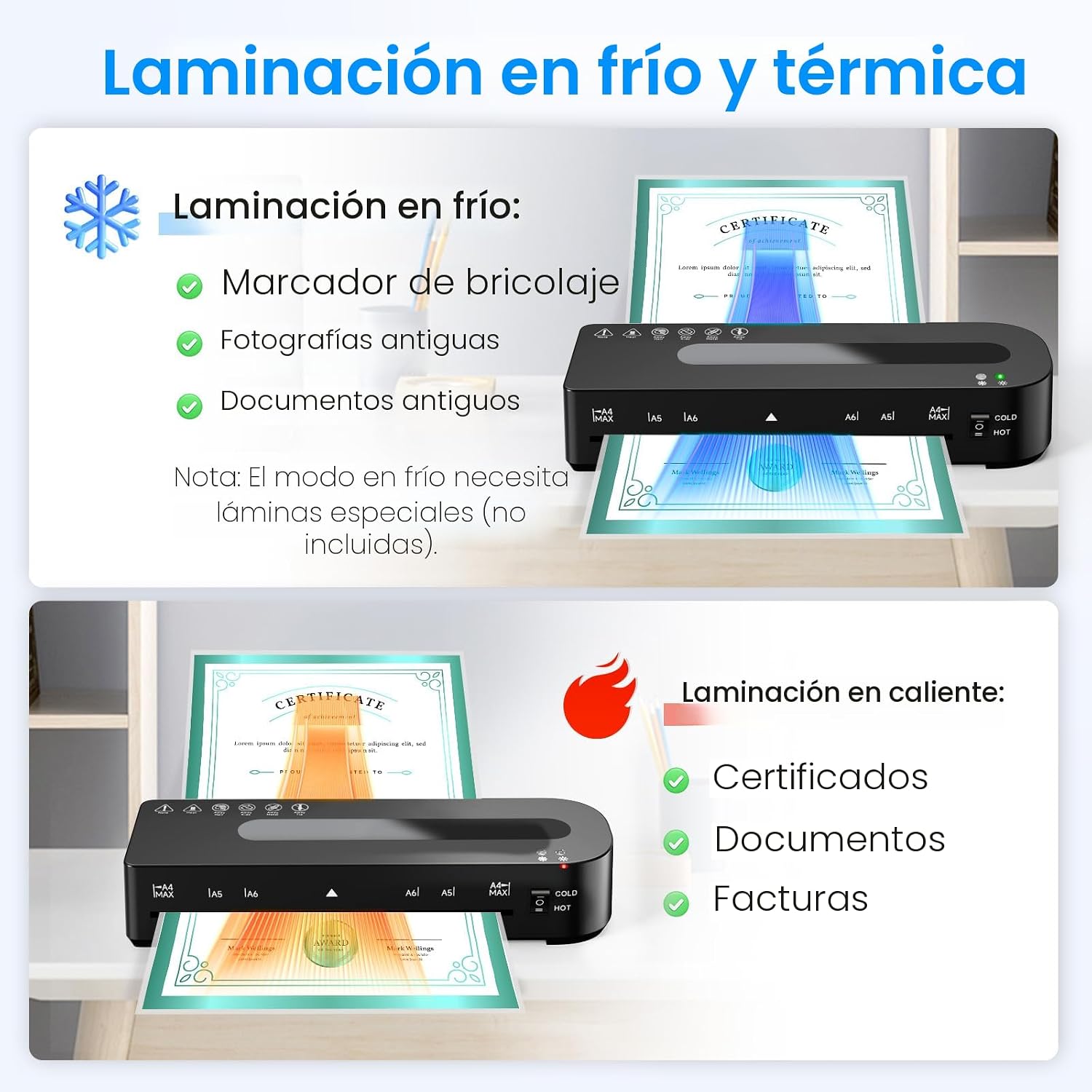 Máquina laminadora Negro con 20 hojas de laminación, caliente y fría con recortador (SOBRE PEDIDO)
