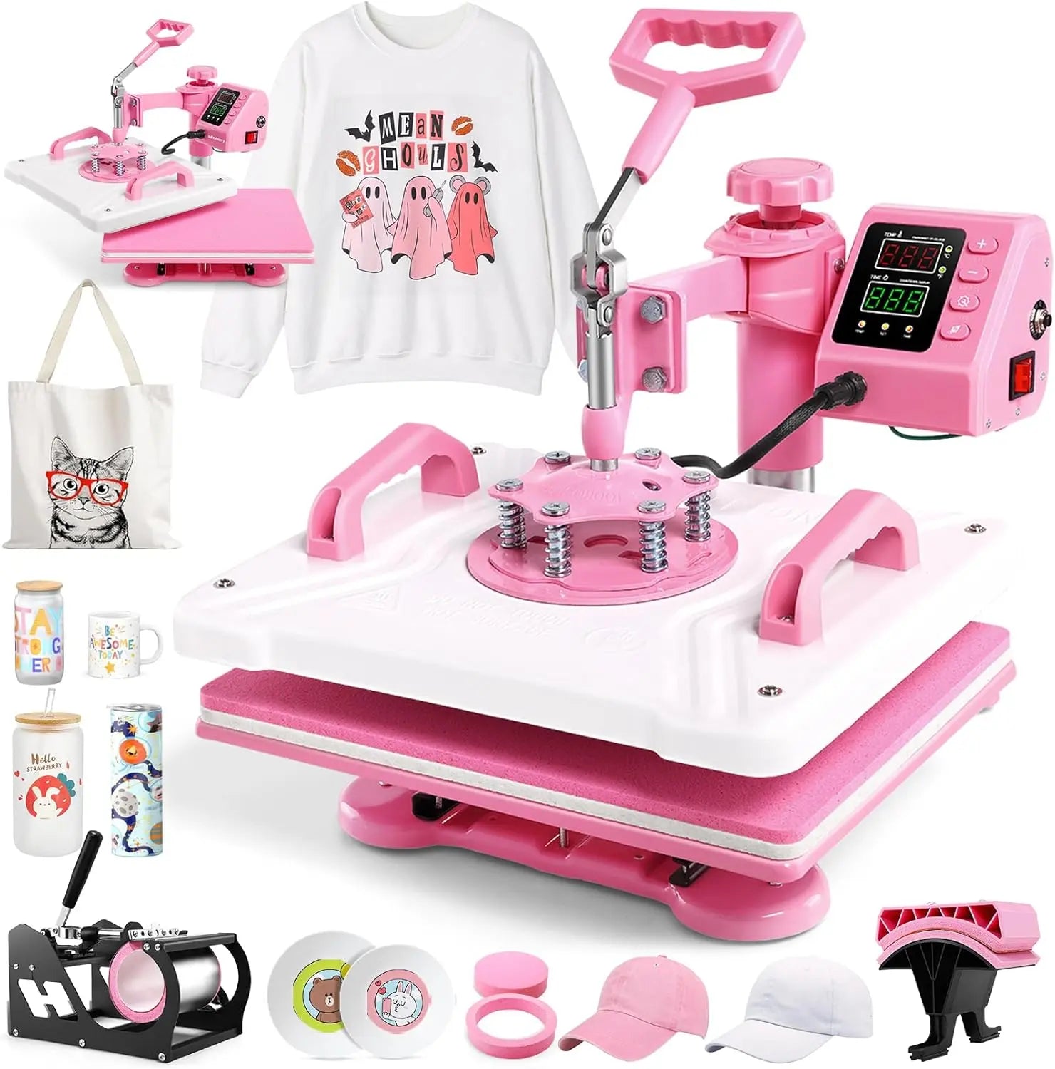 Prensa térmica de calor 5 en 1 Rosa con blanco (Disponible para envio)