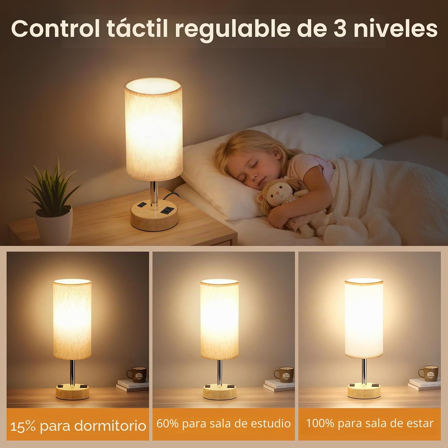 Lámpara de mesa táctil para dormitorio.
