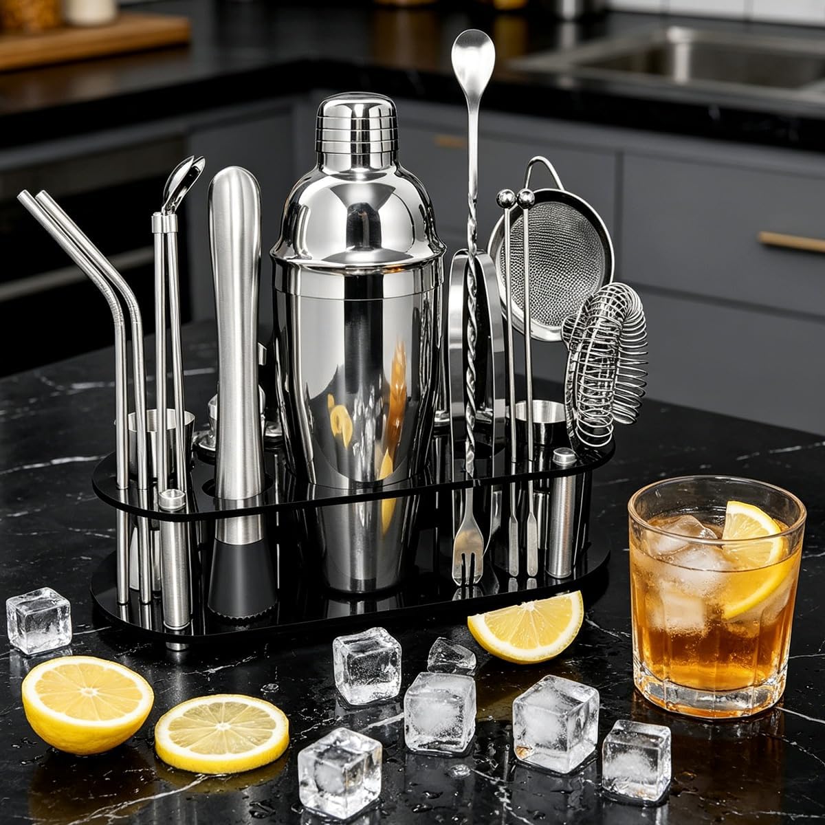 juego de coctelera profesional de 22 piezas