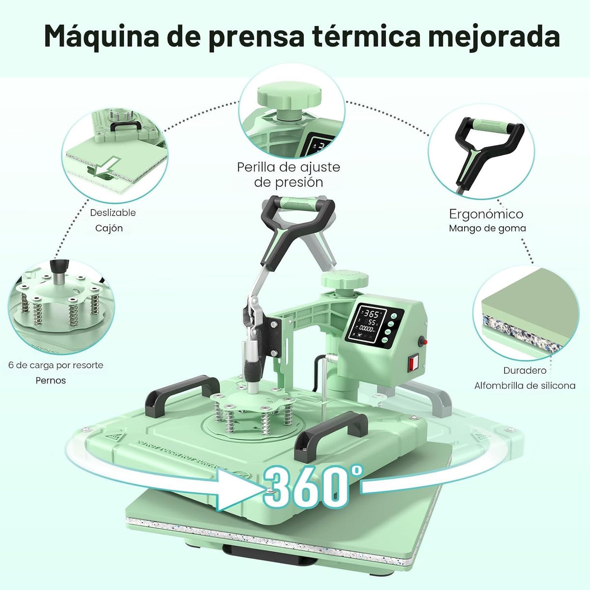 Prensa térmica de calor 8 en 1 verde claro - 38 cm x 38 cm (SOBRE PEDIDO)