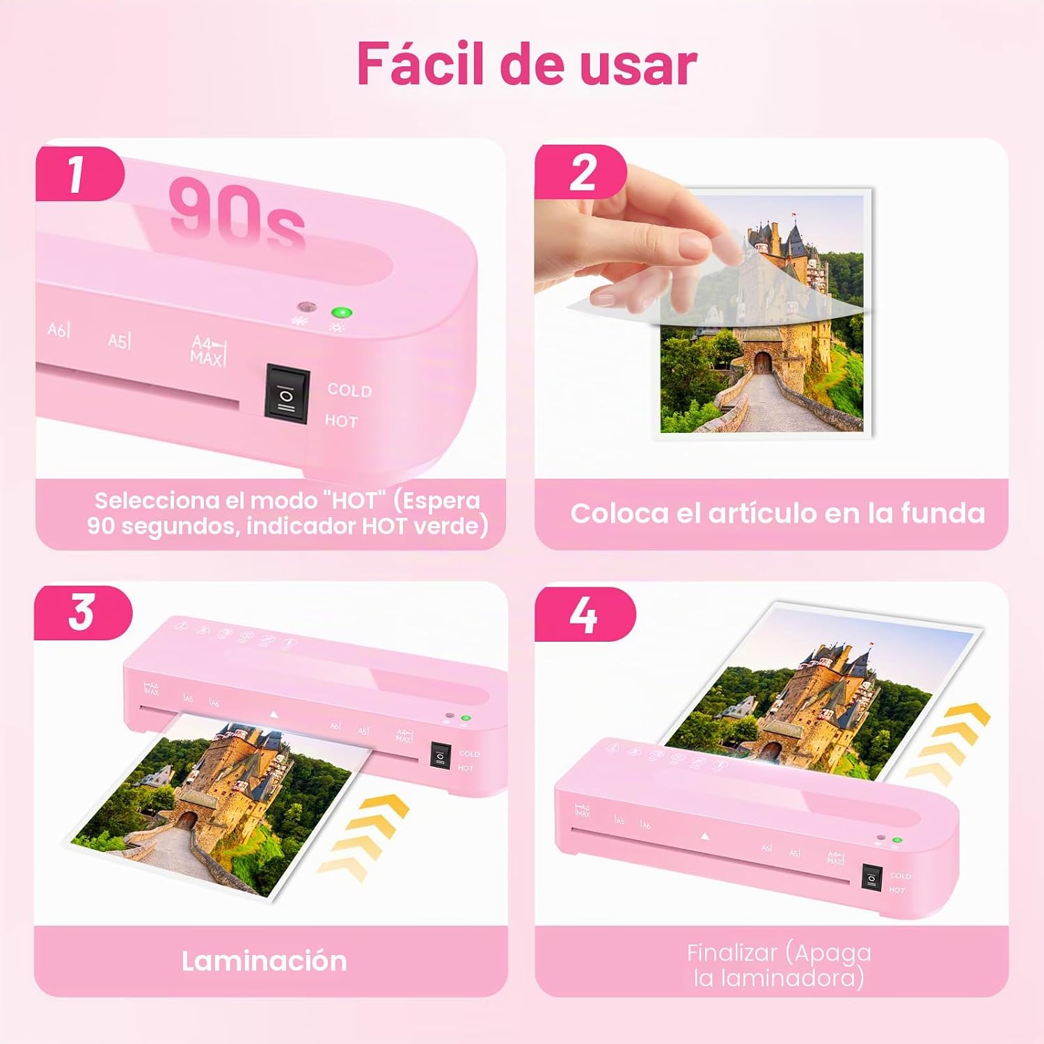 Máquina laminadora Rosa con 20 hojas de laminación, caliente y fría con recortador (SOBRE PEDIDO)