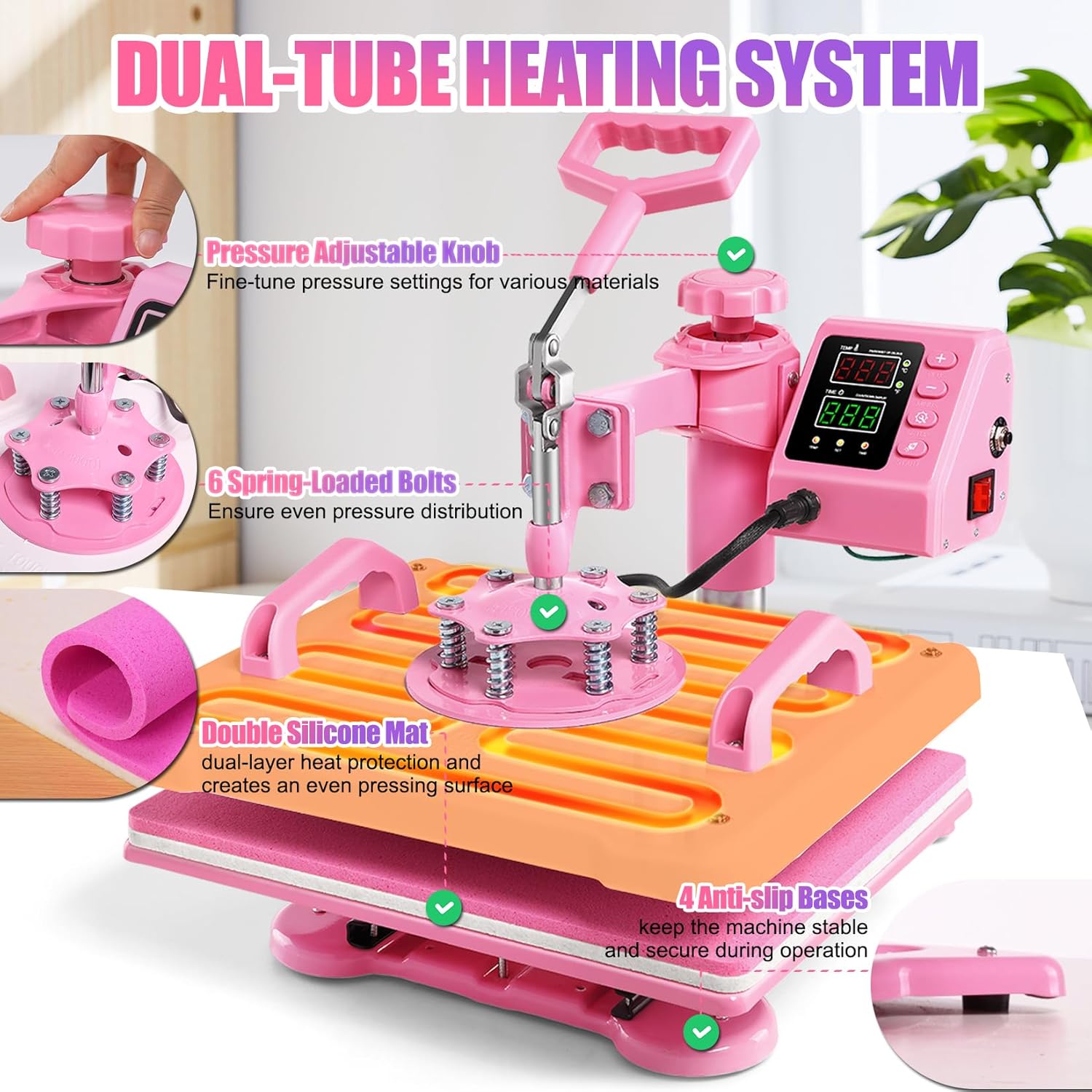 Prensa térmica de calor 8 en 1 Rosa con blanco (SOBRE PEDIDO)