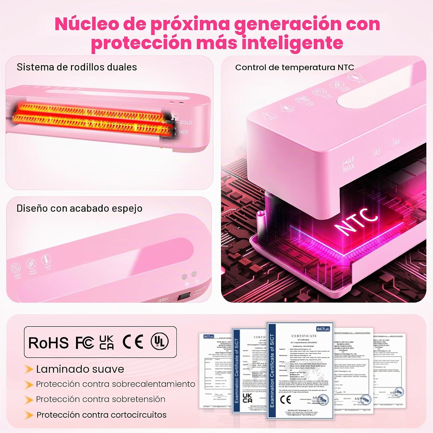 Máquina laminadora Rosa con 20 hojas de laminación, caliente y fría con recortador (SOBRE PEDIDO)