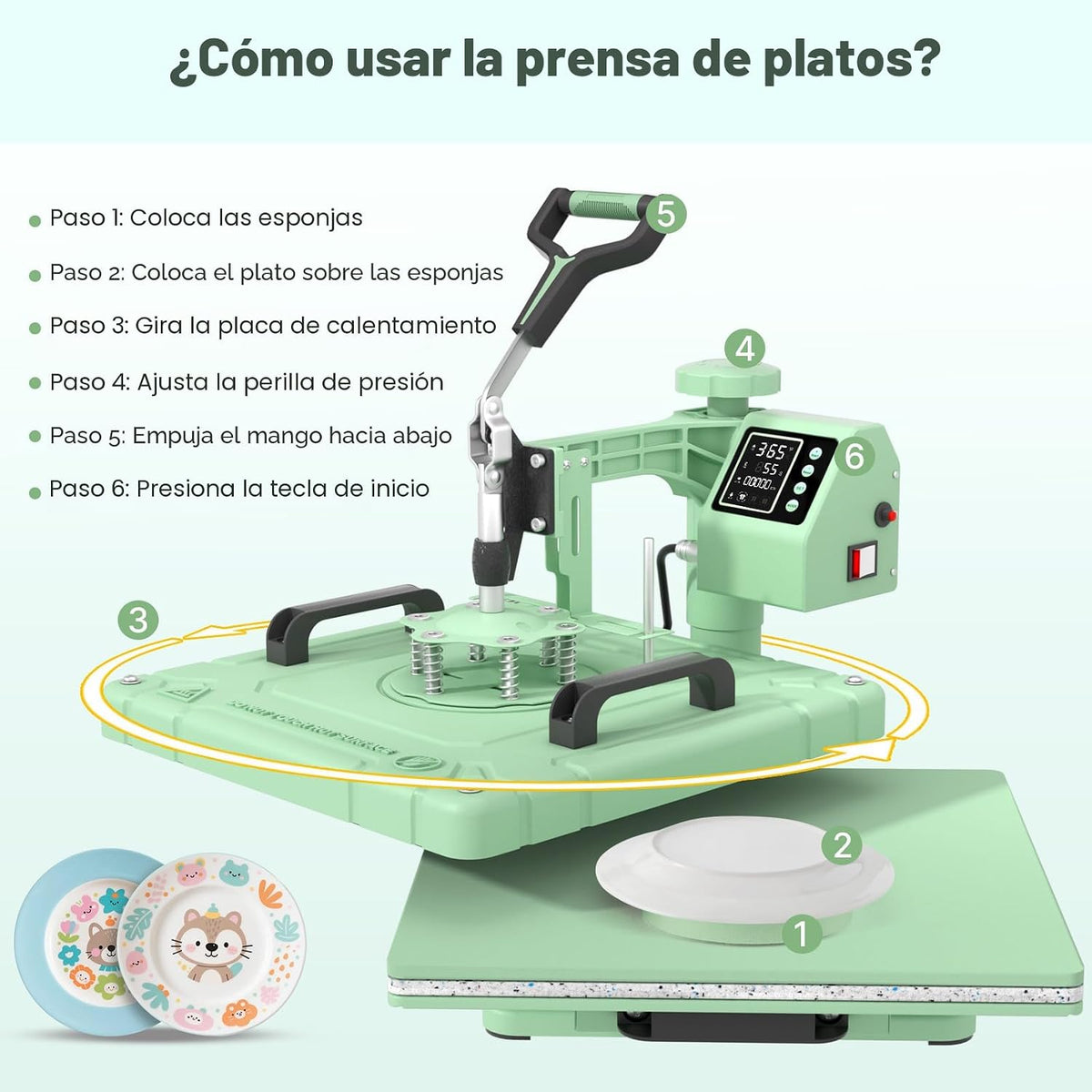 Prensa térmica de calor 8 en 1 verde claro - 38 cm x 38 cm (SOBRE PEDIDO)