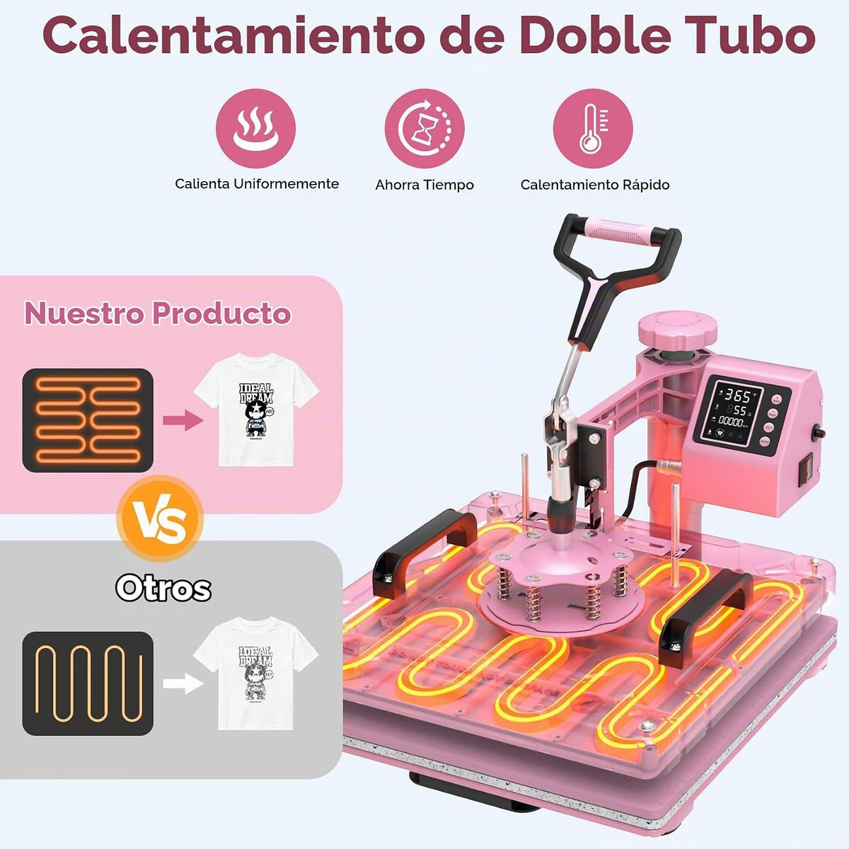 Prensa térmica de calor 8 en 1 Rosa con gris - 38 cm x 38 cm (SOBRE PEDIDO)
