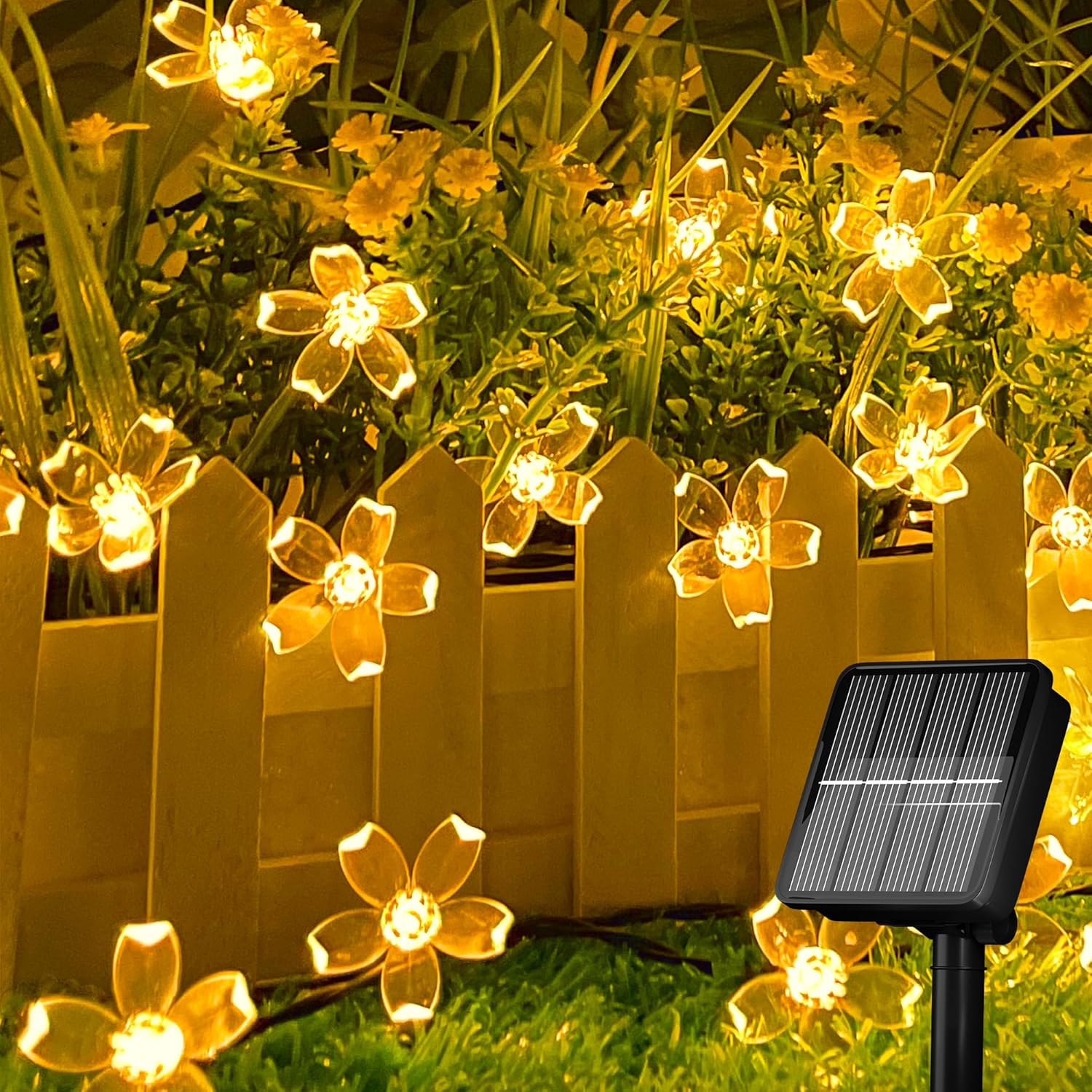 Guirnalda de luces solares de flores 50 led y 7 metros