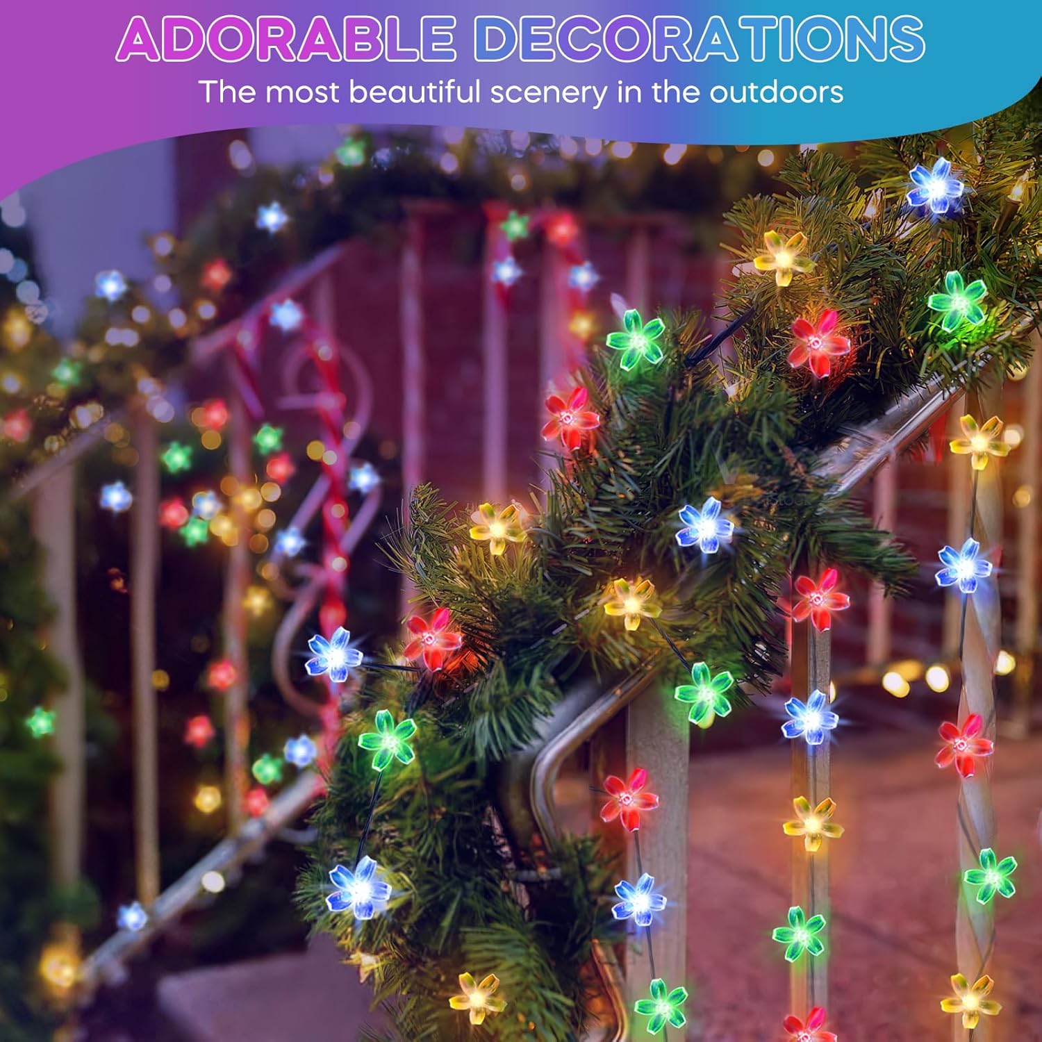 Guirnalda de luces solares de flores 50 led y 7 metros