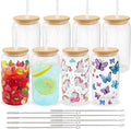 Paquete de 8 vasos de vidrio de sublimación en blanco con tapa de bambú 16 onzas - SOBREPEDIDO