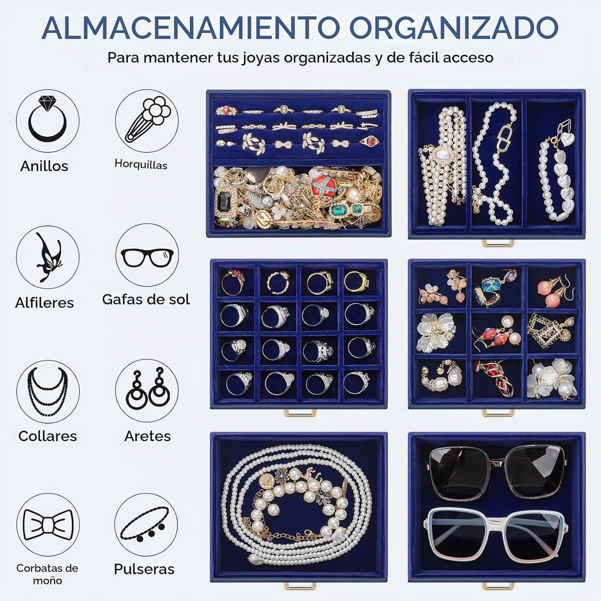 Joyero Organizador con divisiones color azul