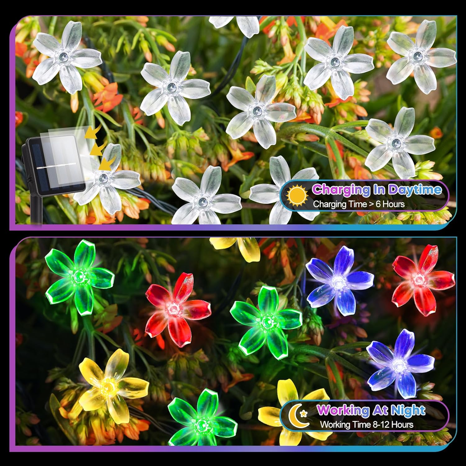 Guirnalda de luces solares de flores 50 led y 7 metros