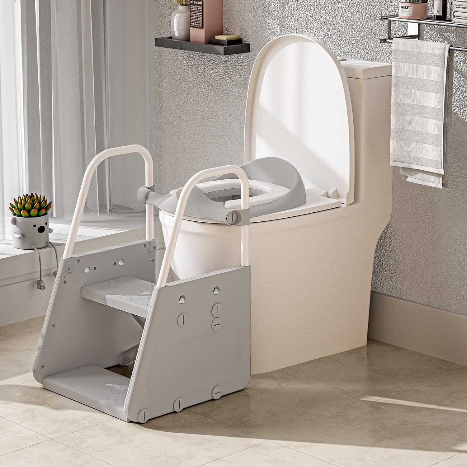 Asiento de inodoro 3 en 1 gris para entrenamiento y taburete para niños pequeños (SOBRE PEDIDO)