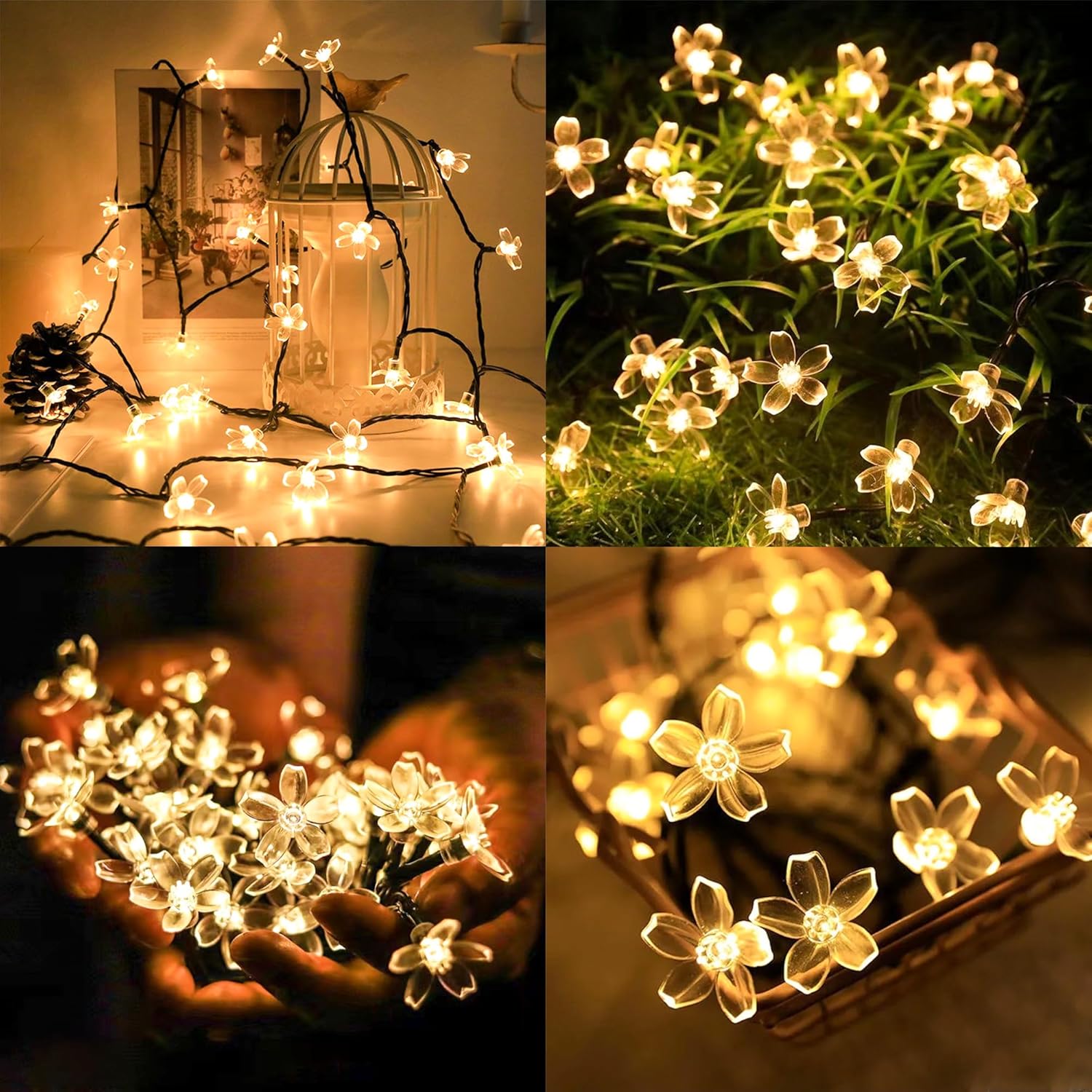 Guirnalda de luces solares de flores 50 led y 7 metros