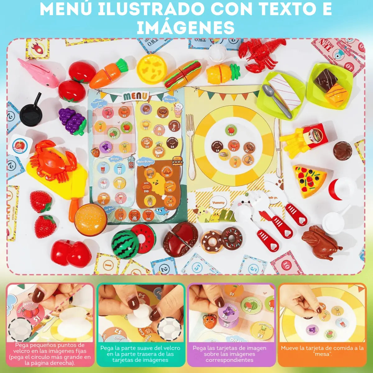 Juego de 37 piezas corte de frutas, verduras y alimentos para niños juguete
