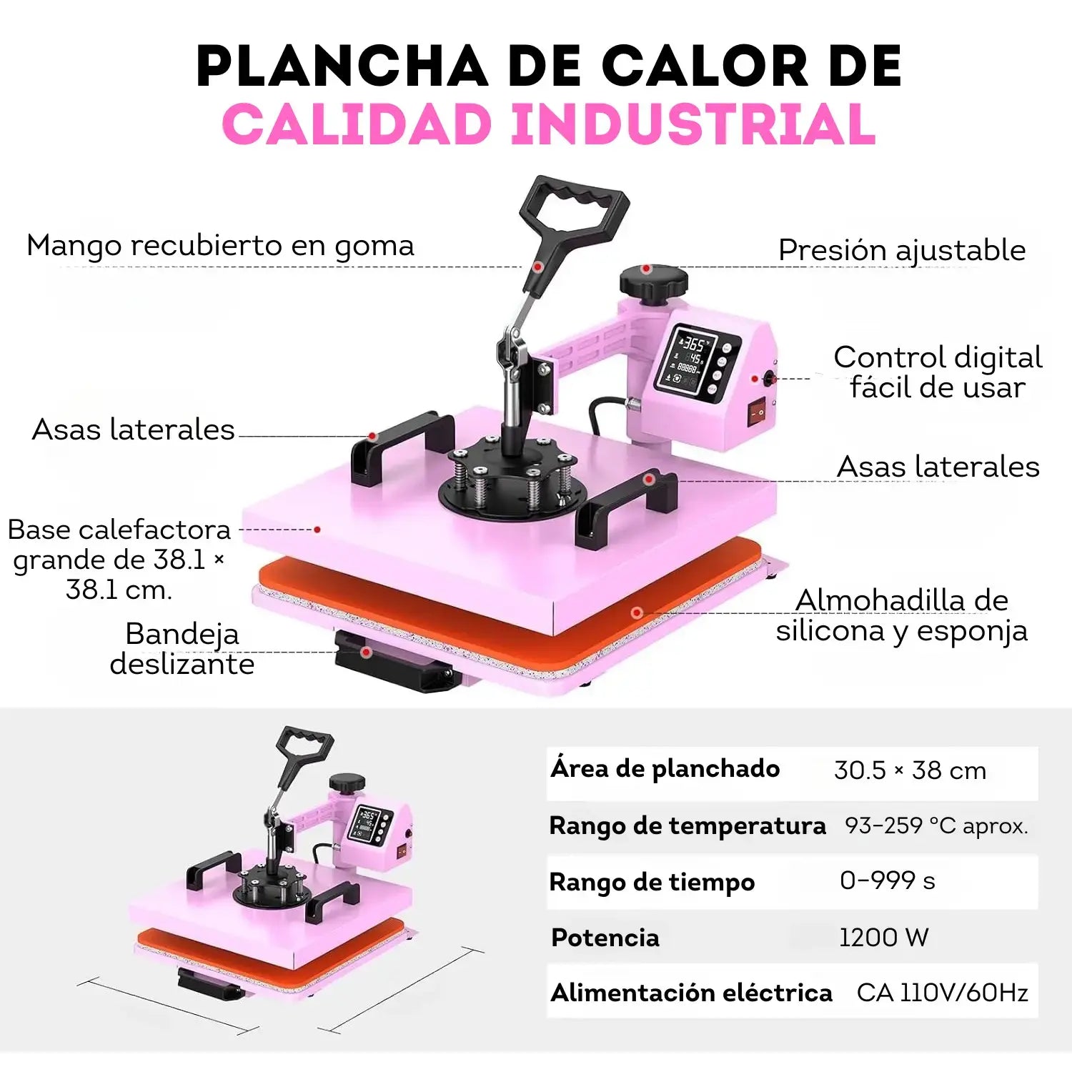 Prensa térmica de calor 5 en 1 Rosa con negro (sobre pedido)