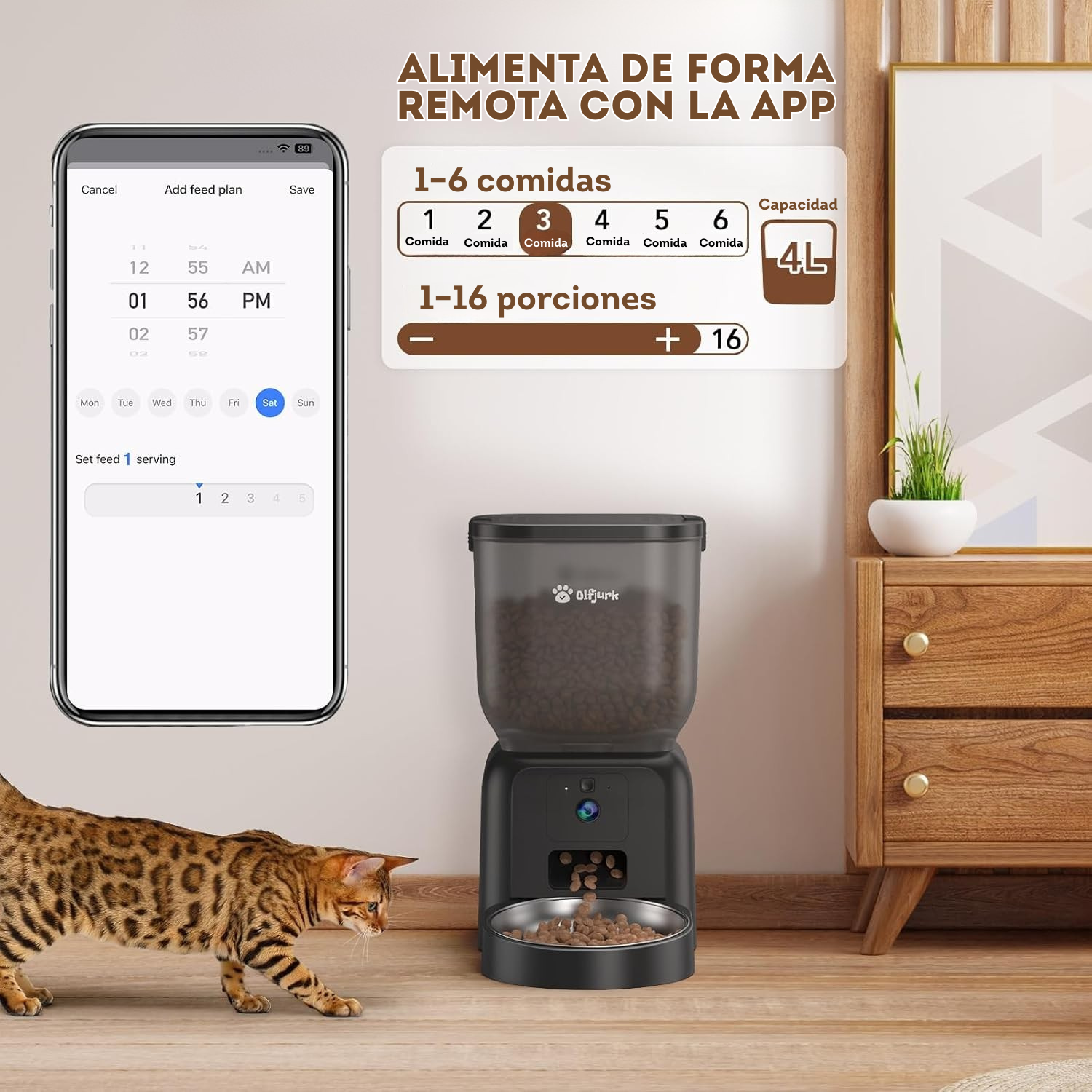 Comedero automatico 4 litros de 1 puestos con microfono y camara