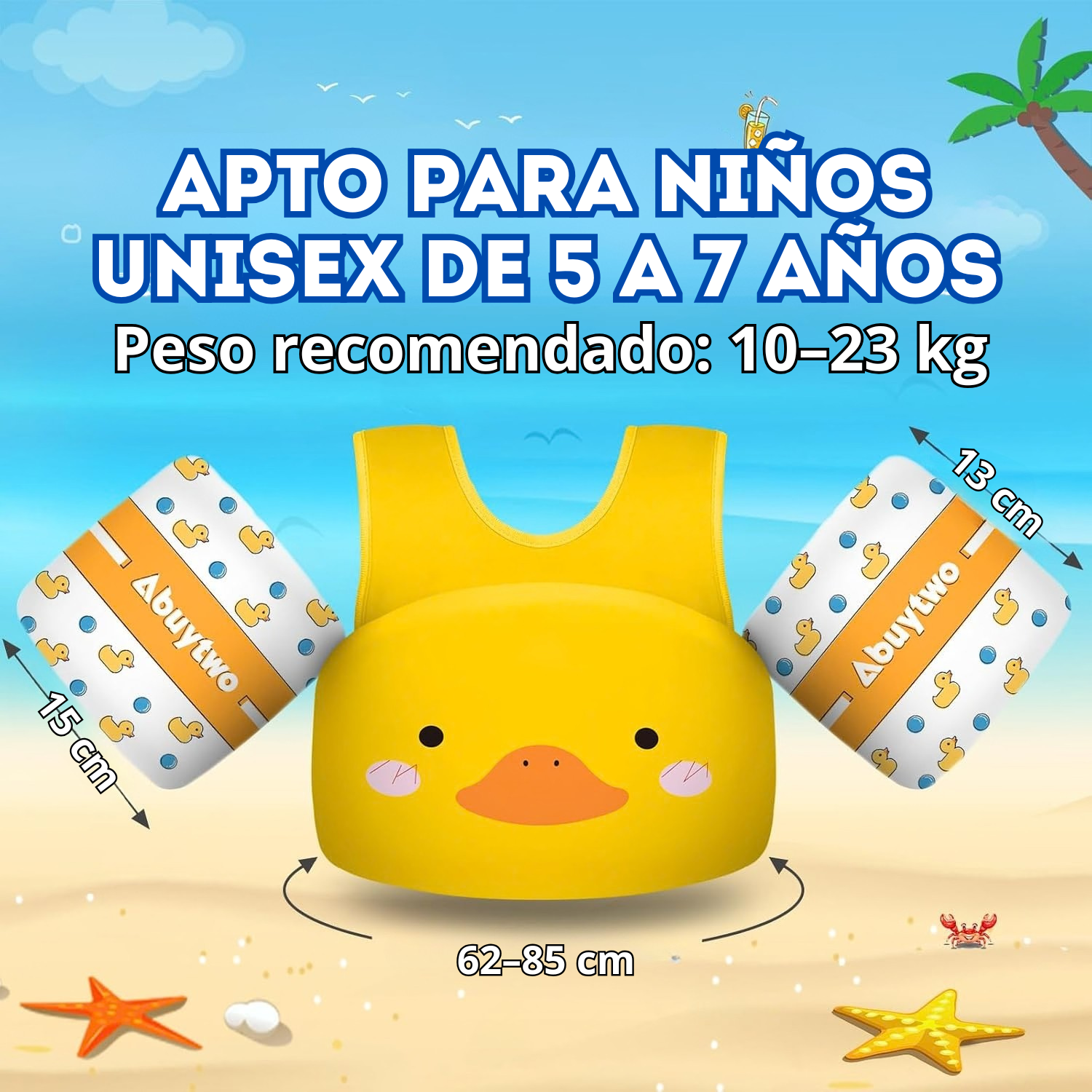 Chaleco amarillo de patico para niños de 5-7 años