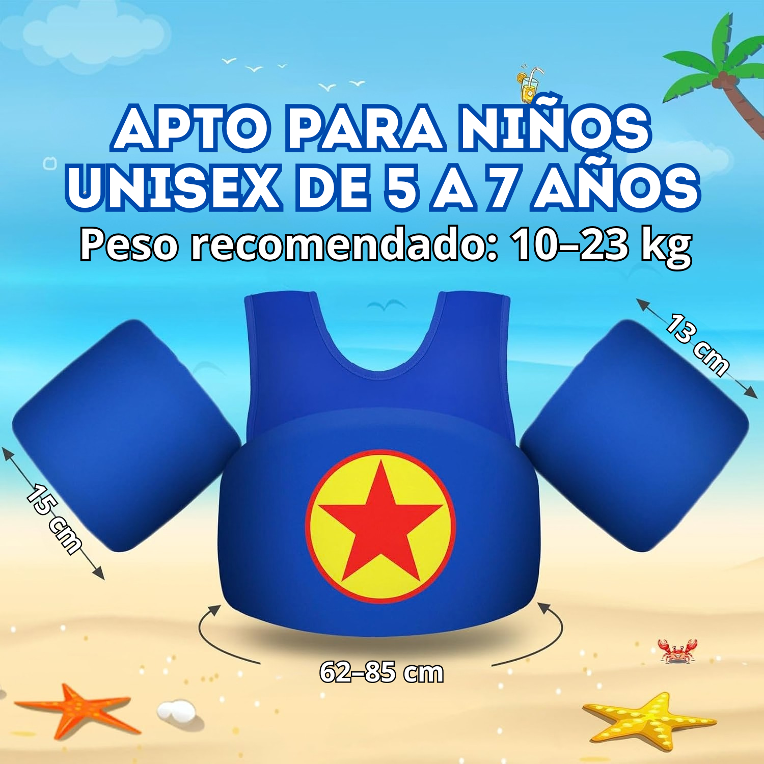 Chaleco azul de estrella para niños de 5-7 años