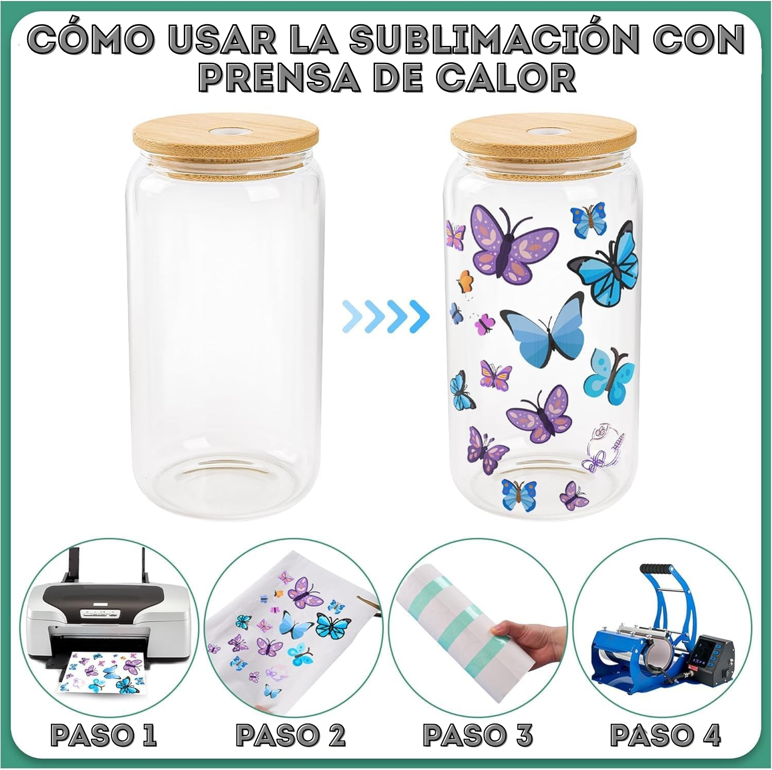 Paquete de 8 vasos de vidrio de sublimación en blanco con tapa de bambú 16 onzas - SOBREPEDIDO