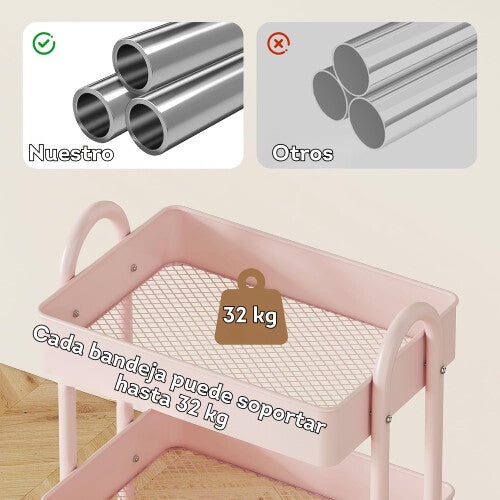 Carrito auxiliar de metal de 3 niveles rosa (Sobre pedido)