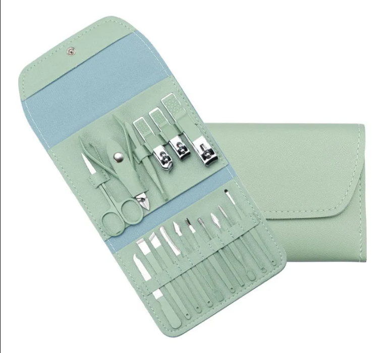 Kit verde Aseo Profesional Pedicura y  Limpieza Facial 16 piezas