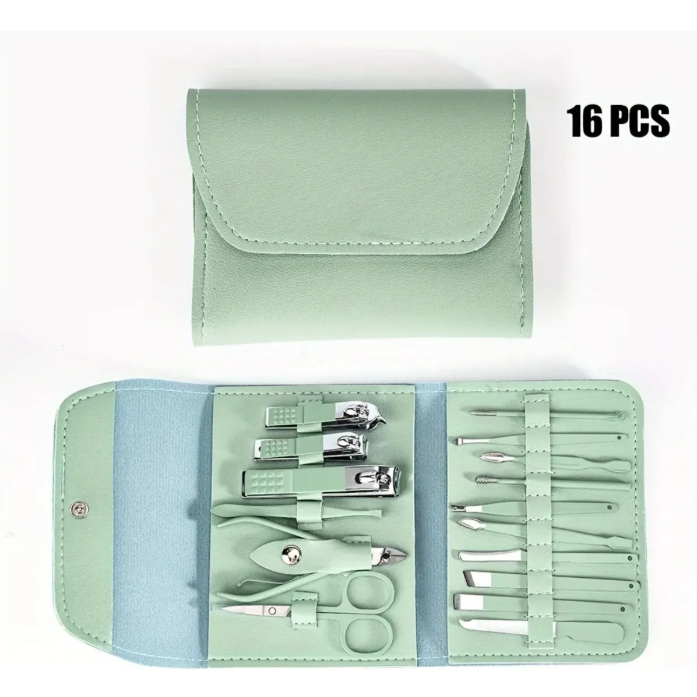Kit verde Aseo Profesional Pedicura y  Limpieza Facial 16 piezas