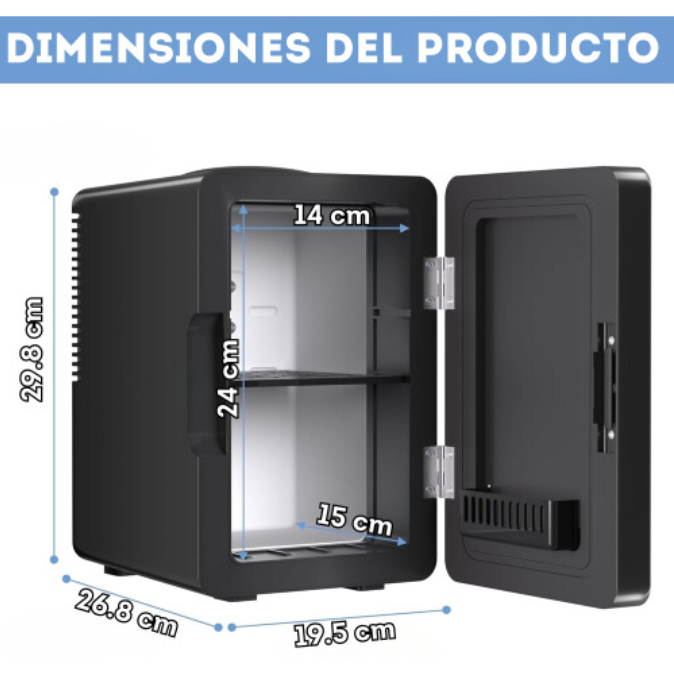 Mini nevera de 6 litros color negro con espejo y luz led