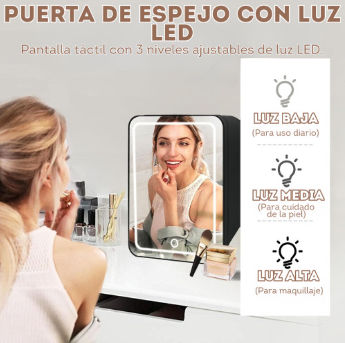 Mini nevera de 6 litros color negro con espejo y luz led