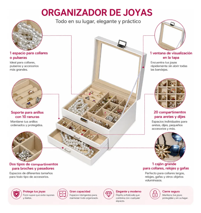 Joyero Organizador con divisiones Blanco
