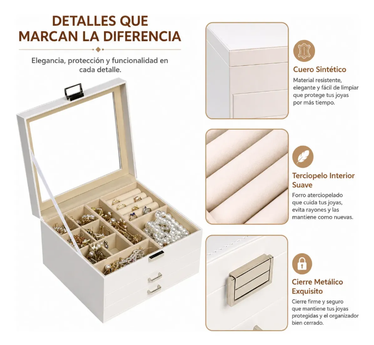 Joyero Organizador con divisiones Blanco