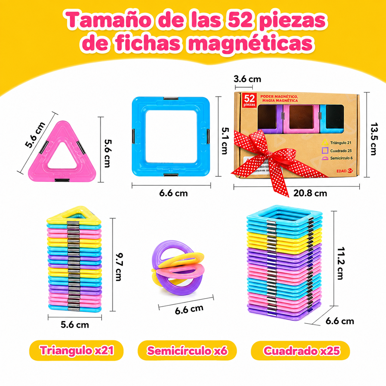 Fichas magneticas de 52 piezas de bloques de construcción magnéticos