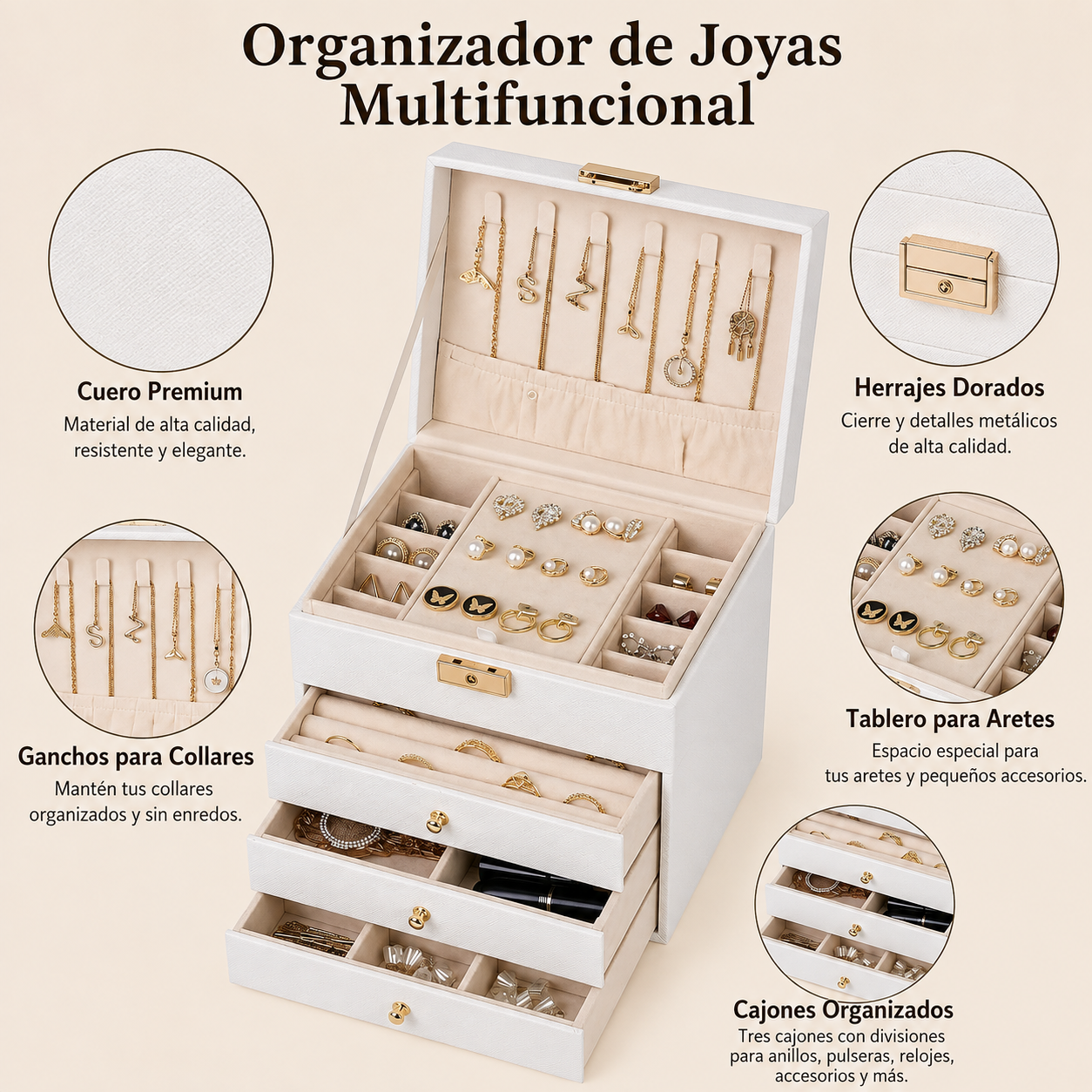 Joyero Organizador con divisiones blanco